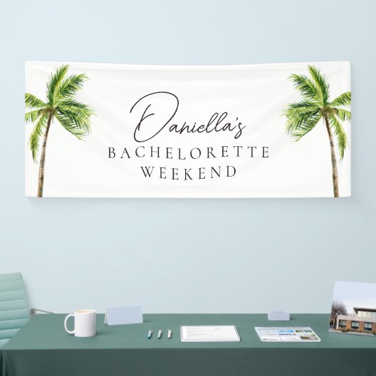 Modern Tropical Palm Bachelorette Weekend Spandoek (Beurs)