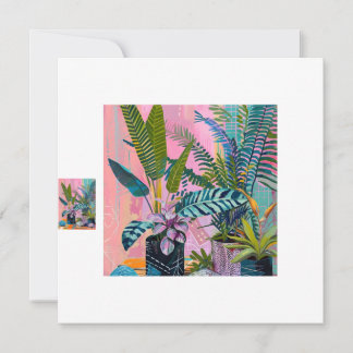 Modern Tropical Plant Print – Pink and Green Kaart