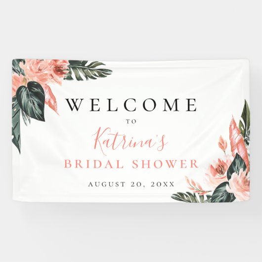 Modern Tropics Coral Pink Floral Spandoek (Horizontaal)