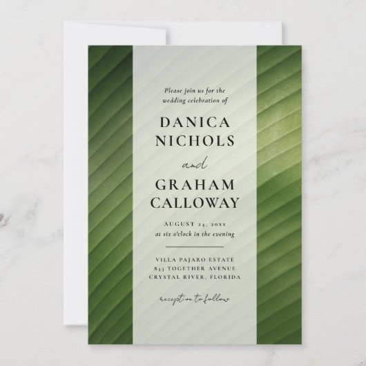 Modern Tropisch Bananenblad Mid Design Bruiloft Kaart (Voorkant)