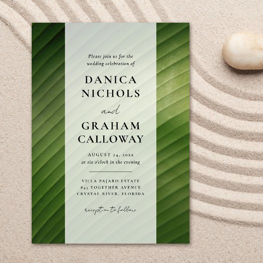 Modern Tropisch Bananenblad Mid Design Bruiloft Kaart
