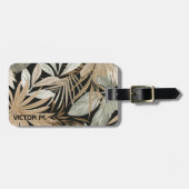 Modern Tropisch Blad Zwart & Goud Masculin Custom Bagagelabel (Voorkant horizontaal)