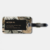 Modern Tropisch Blad Zwart & Goud Masculin Custom Bagagelabel (Achterkant horizontaal)