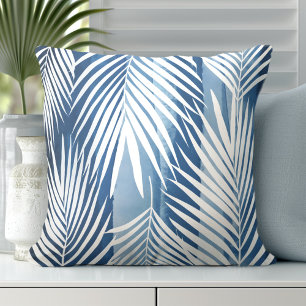 Modern tropisch blauw wit palmblad kussen