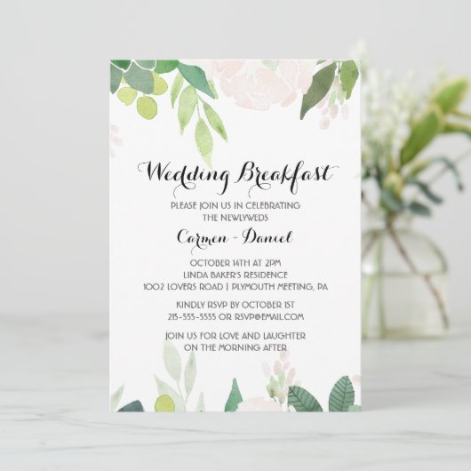 Modern tropisch bloemig bruiloft ontbijt kaart (Staand voorkant)