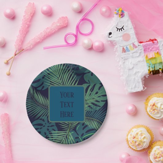 Modern tropisch donker palmblad, vijgenblad oerwou papieren bordje (Feest)