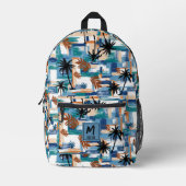 Modern Tropisch gecontroleerd patroon Blauw Monogr Bedrukte Rugzak (Voorkant)