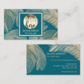 Modern Tropisch Goud Blauwgroen Blauwe Palm Tree L Visitekaartje (Voorkant / Achterkant)