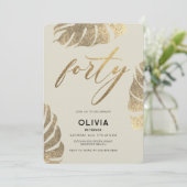 Modern Tropisch Goud Elegant Bladgroen 40e Verjaar Kaart (Staand voorkant)