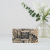 Modern Tropisch Goud Zwart Palm Tree Leaf Visitekaartje (Staand voorkant)