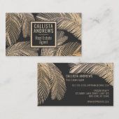 Modern Tropisch Goud Zwart Palm Tree Leaf Visitekaartje (Voorkant / Achterkant)