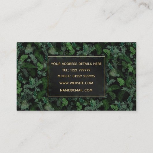 Modern tropisch groen zwart groen blad visitekaartje (Achterkant)