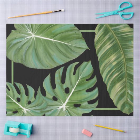 Modern tropisch Oerwoud Leaf Black Green Decoupage Tissuepapier (Craft)