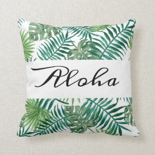 Modern tropisch palm laat groene Aloha over Kussen