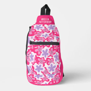 Modern Tropisch Roze Bloemen Gepersonaliseerde Naa Sling Bag