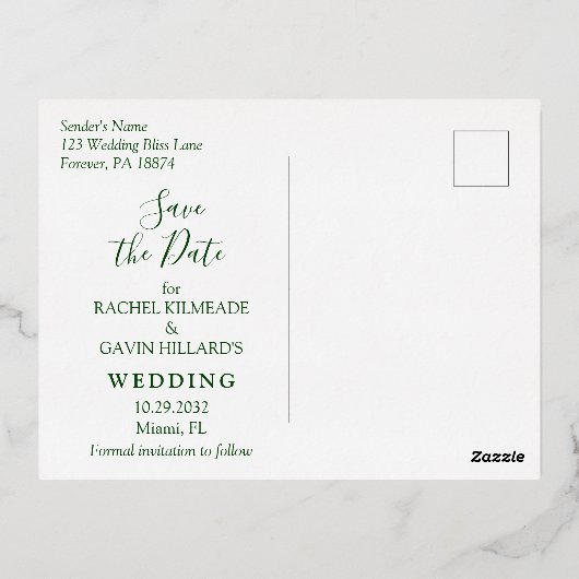 Modern tropisch sparen de Datum Folie Uitnodiging Briefkaart (Achterkant)