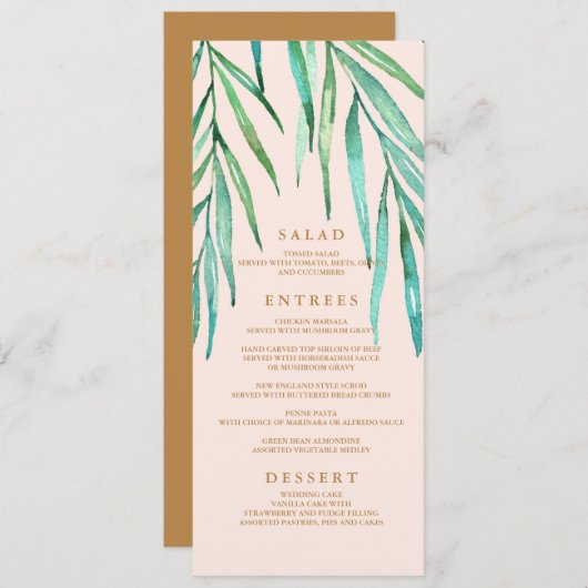 Modern Tropisch Strand Bruiloft Menu (Voorkant / Achterkant)