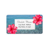 Modern Tropisch strand, Zee, Hibiscus Etiket (Voorkant)