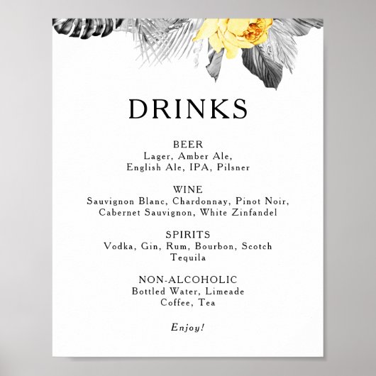 Modern Tropisch Trouwfeest Drankmenu Bord Poster (Voorkant)