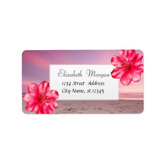 Modern tropisch zonnestrand, Hibiscus Etiket (Voorkant)