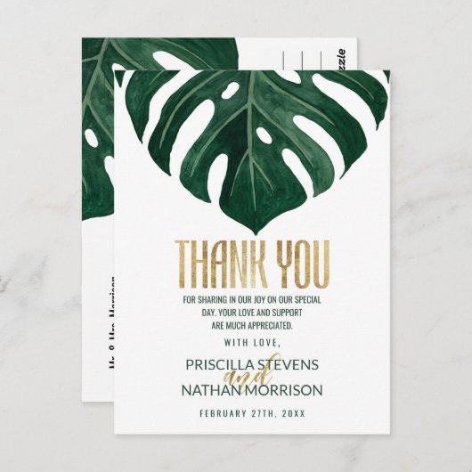 Modern Tropisch Zwitsers Kaasblad Goud Dank u Briefkaart (Voorkant / Achterkant)