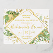 Modern Tropische Bridesmaids Brunch Gold Folie Uitnodiging Briefkaart (Voorkant)