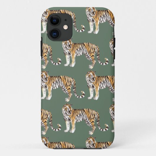 Modern tropische Waterverf tigers Wild Pattern Case-Mate iPhone Case (Achterkant)