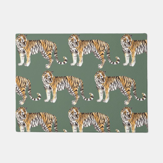 Modern tropische Waterverf tigers Wild Pattern Deurmat (Voorkant)