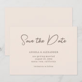 Modern Trouwscript Beige Bruin Save The Date (Voorkant / Achterkant)