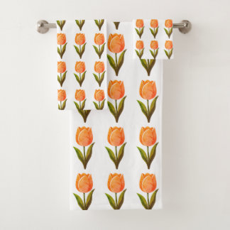 Modern tulp bloempatroon op wit bad handdoek