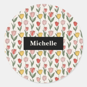 Modern Tulp Bloempatroon Zachte Botanische Lente Ronde Sticker