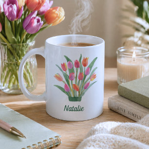 Modern Tulpen Monogram Koffiemok