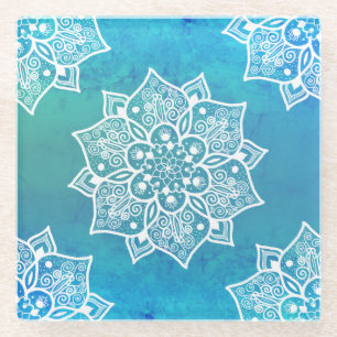 Modern turkooise blue ombre waterverf mandala glazen onderzetter