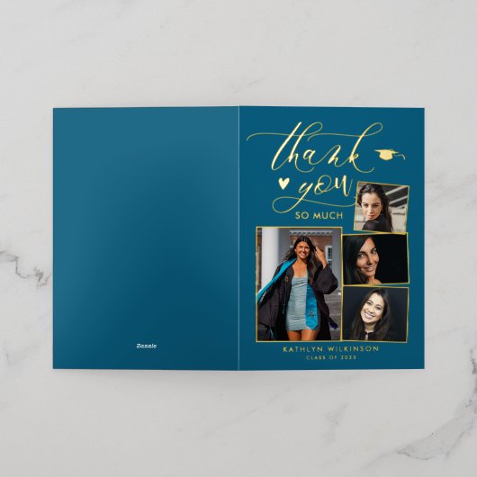 Modern Turquoise 4 Foto Chic Afstuderen Dank u Folie Wenskaart (Buiten Laag)