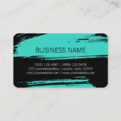 Modern Turquoise Black Brush Stroke Paint Visitekaartje (Achterkant)