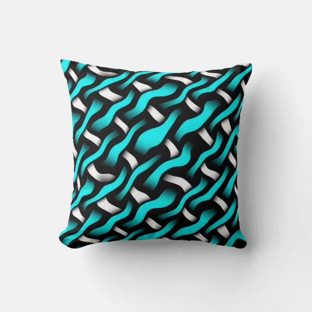 Modern Turquoise Black & White Organic Pattern Kussen (Voorkant)