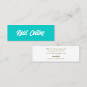 Modern Turquoise Blauw Vet Script Mini Visitekaartje (Voorkant / Achterkant)