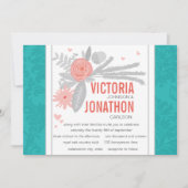 Modern Turquoise Blauwgroen Damask Wedding Kaart (Voorkant)