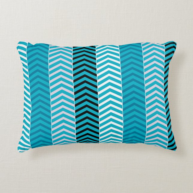 Modern Turquoise Blue Chevron Stripes Pattern Accent Kussen (Voorkant)