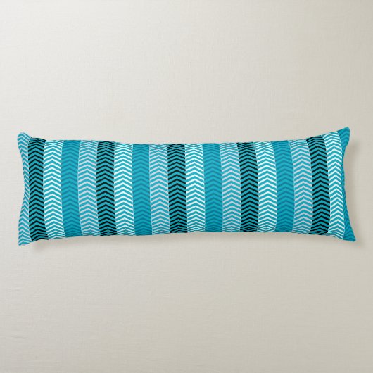 Modern Turquoise Blue Chevron Stripes Pattern Lichaamskussen (Achterkant)