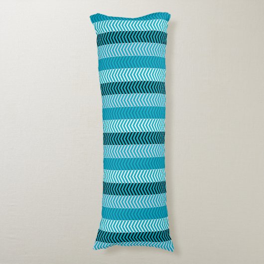 Modern Turquoise Blue Chevron Stripes Pattern Lichaamskussen (Voorkant Verticaal)