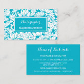 Modern Turquoise Blue Floral Girly Visitekaartje (Voorkant / Achterkant)