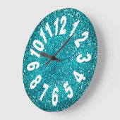 Modern Turquoise Blue Glitter Large Numbers Grote Klok (Hoek)
