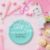 Modern Turquoise Blue & String Lights Elegant Papieren Bordje (Feest)