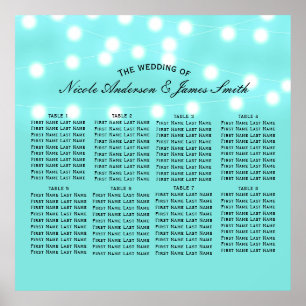 Modern Turquoise Blue & String Lights Seating Poster