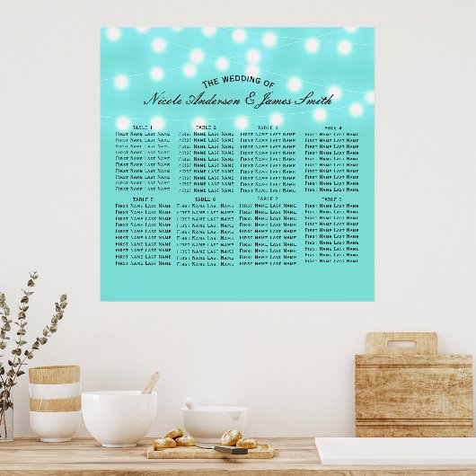 Modern Turquoise Blue & String Lights Seating Poster (Keuken)