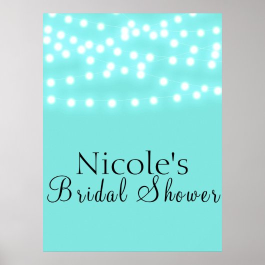Modern Turquoise Blue & String Lights Welkom Poster (Voorkant)