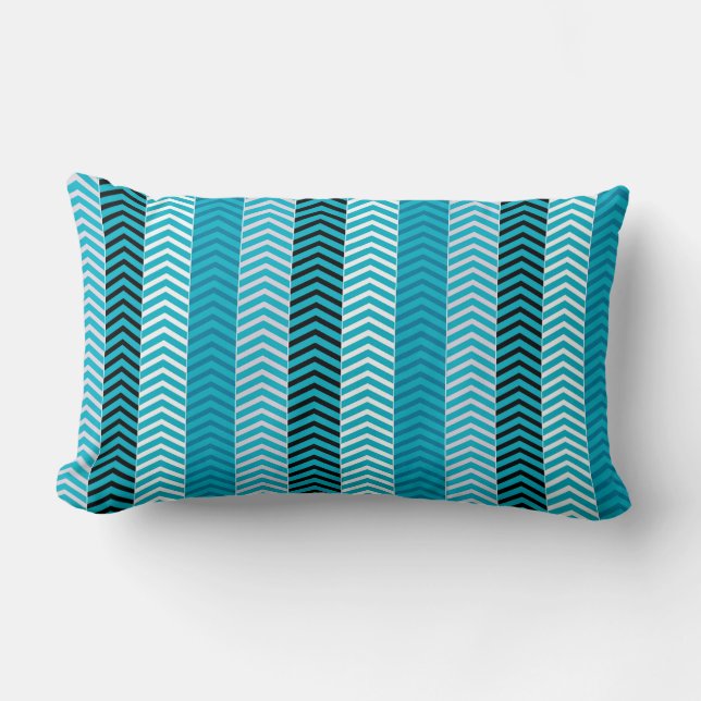 Modern Turquoise Blue Variegated Chevron Stripes Kussen (Voorkant)
