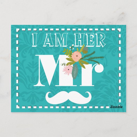 Modern Turquoise Chartreuse Damask Wedding Briefkaart (Achterkant)