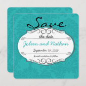 Modern Turquoise Chartreuse Damask Wedding Kaart (Voorkant / Achterkant)